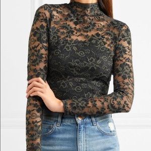 GANNI Flynn Floral Lace Bodysuit in Forest Green